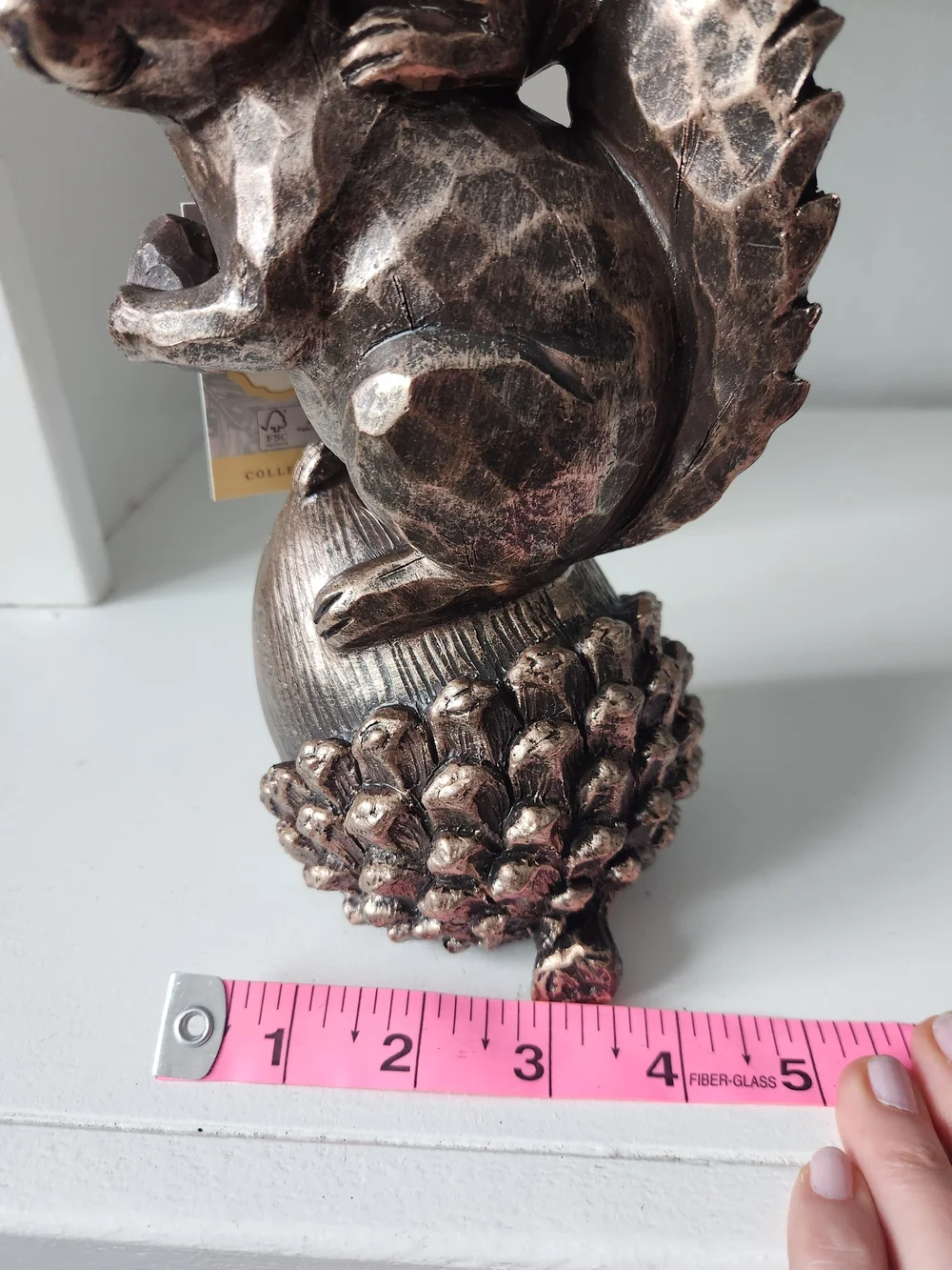 Bronze-Tone Twin Squirrel On Top Of Acorn Resin Figurine Decorative Accent 10 In